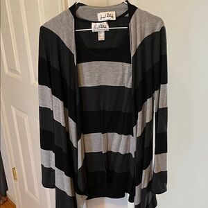 Joseph Ribkoff Black and Gray Striped Open-Front Cardigan Top 2 pice set